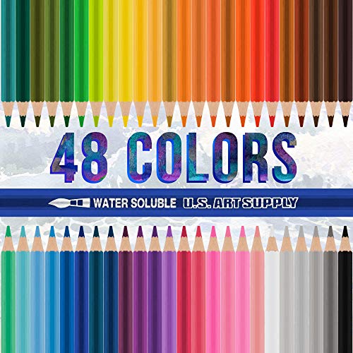 U.s. Art Supply 48 Piece Watercolor Artist Grade Water Soluble Colored Pencil Set With Zippered Storage And Carrying Case - Full-Size 7" Pencils - Vibrant Colors, Drawing, Sketching, Shading, Blending #TOP1
