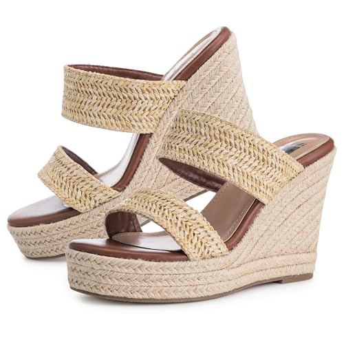 Image of VARECOLA Women Slip On Espadrille Platform Wedge Sandals Slide Open Toe Clear High Heel Sandals