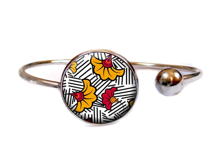 bracelet wax jaune et gris bijou femme cabochon Afrique ethnique