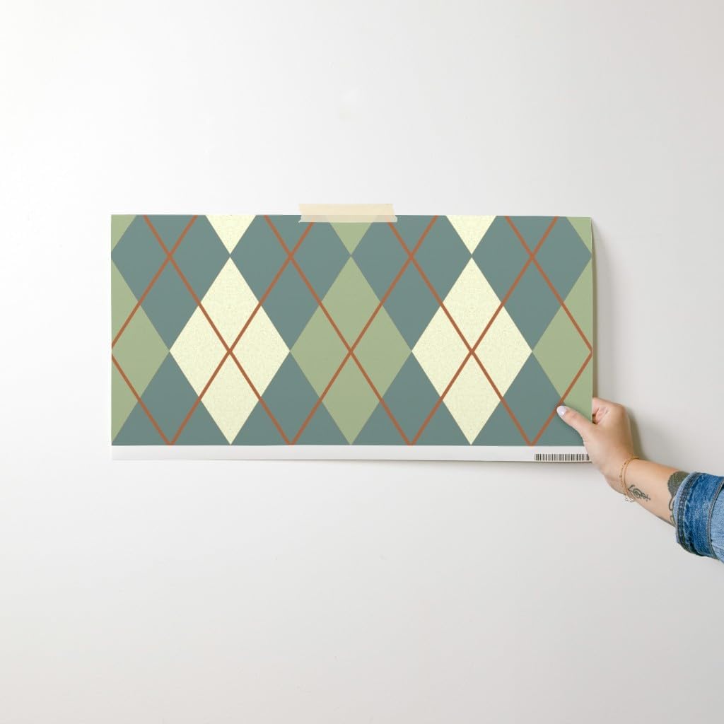 Peel & Stick Wallpaper Swatch - Argyle Green Plaid Tartan Custom Removable Wallpaper by Spoonflower