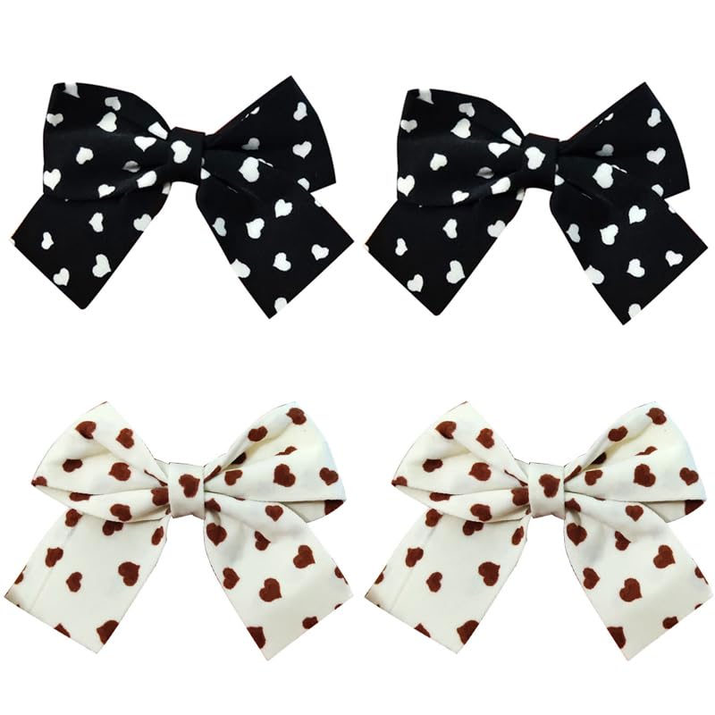4 pcs 2.75 inch Bow Hair Clips Women Hair Clips Children Girls Hair Clips Suede Hair Clips Fashion Bow Hair Accessories Multicolor Black White Cute Pink (2 White and 2 pink) image 4