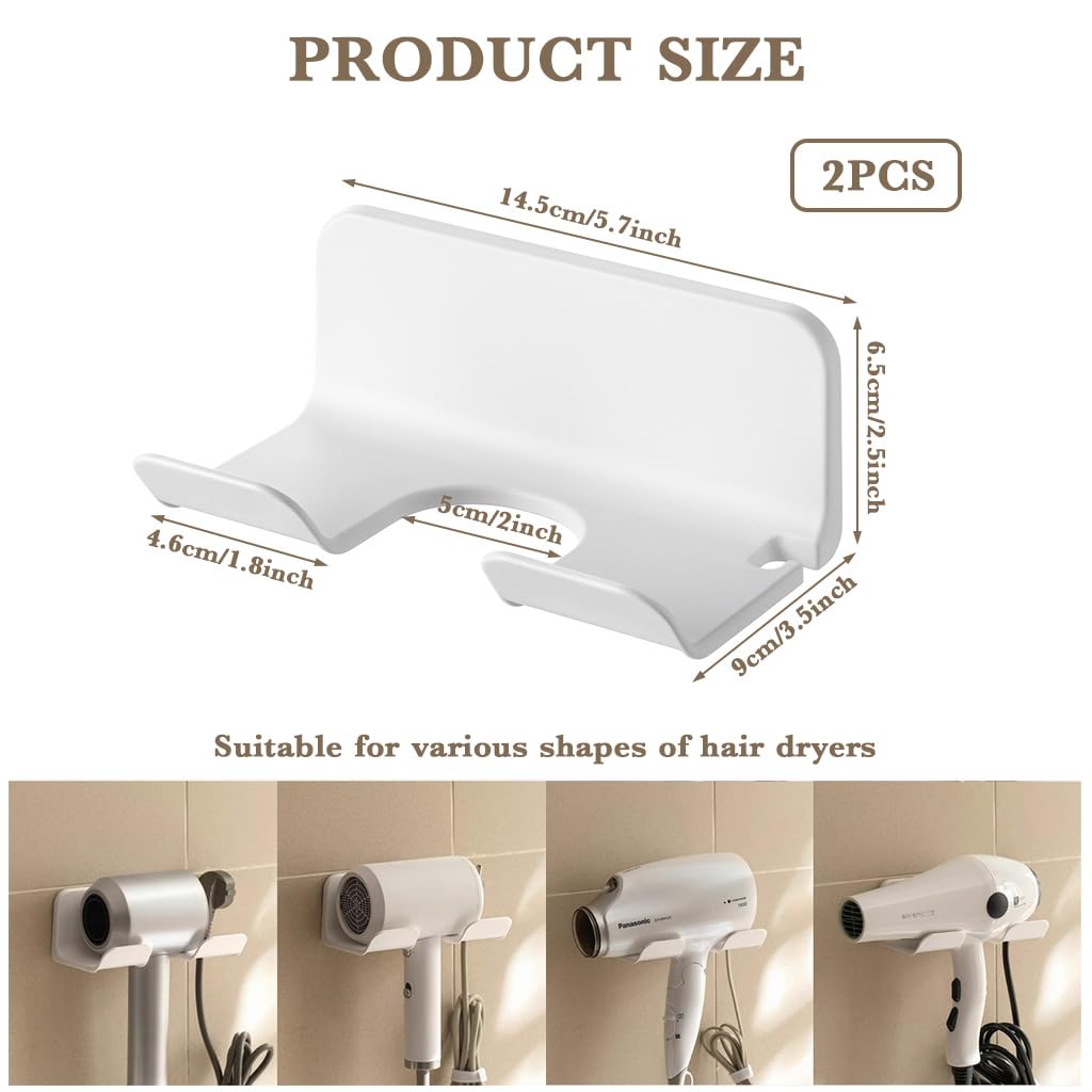 HASTHIP® 2Pcs Hair Dryer Stand with Plug Storage Slot, No Drill Self-adhesive Wall-Mounted Hair Dryer Rack Organizer Bracket for Bathroom - Image 2 thumbnail