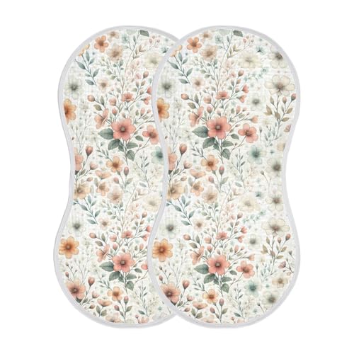 Muslin Baby Burp Cloths, Orange Flowers Cotton Soft Burp Cloths for Newborns​​, Extra Absorbent Burp Cloths 2-Pack​​, 22 x 11 Inch