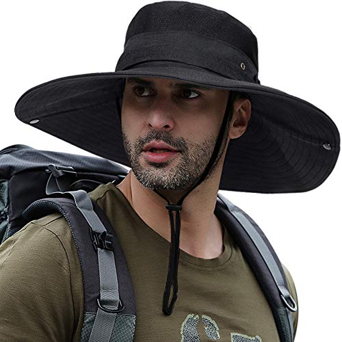 Image of Super Wide Brim Sun Fishing Hat Safari UPF50+ Bucket Boonie Cap for Gardening Hiking Camping