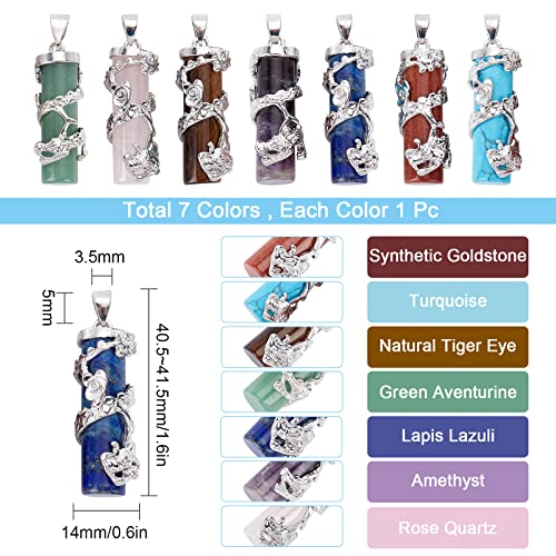 SUNNYCLUE 1 Box 7Pcs 7 Styles Healing Stone Pendants 7 Chakra Crystal Natural Synthetic Gemstone Pendant Column with Dragon Platinum Alloy Findings Bulk for Jewelry Making Bracelet Necklace - Image 2