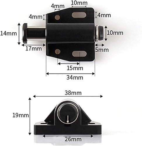 Miniatura 2 de Pestillo magnético táctil, 12 unidades, color negro, resistente, imán de cajón de gabinete, para abrir, liberación magnética de presión táctil