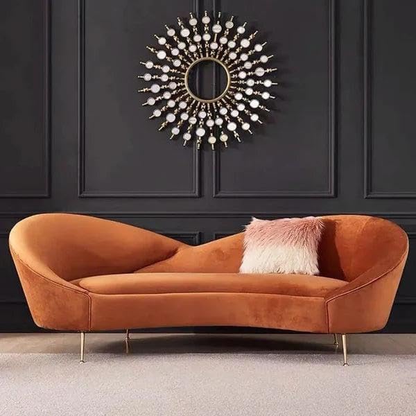 Teak Wood Chesterfield 3 Seater Sofa Velvet Fabric Comfortable for Home & Living Room (Orange)-image-19