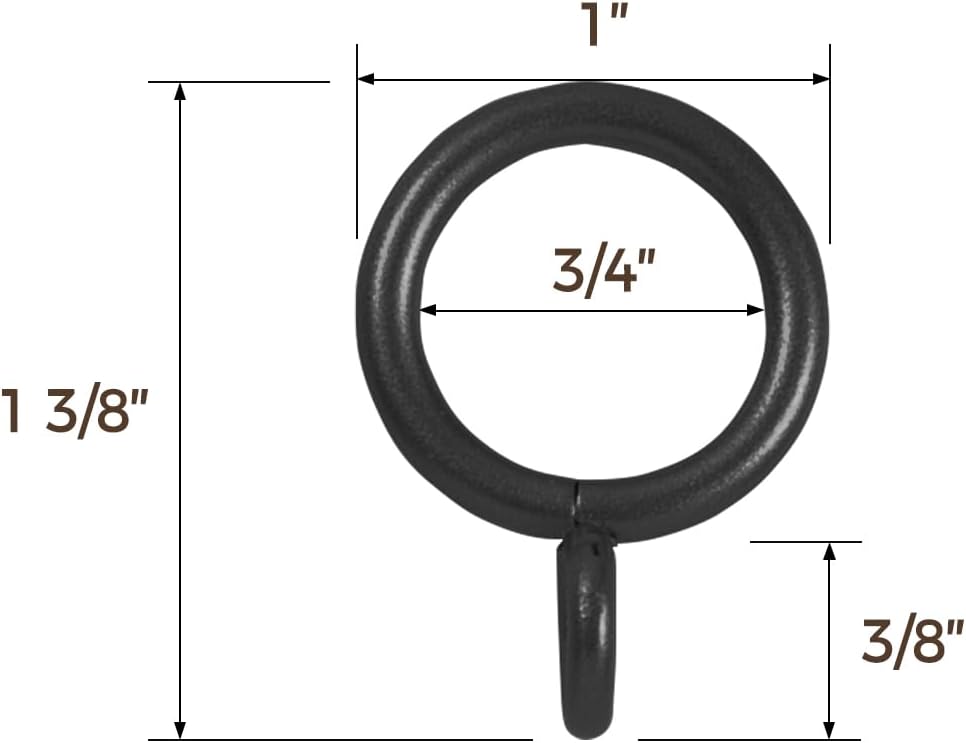 TWOPAGES 18 Pack Black Curtain Rings with Eyelet, 1" Metal Curtain Rod Rings for Drapes