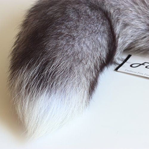 Chunxiao Super Huge Fluffy 43Cm Silver Blue Fox Tail Fur Handbag Accessories Key Chain Ring Hook Tassels Natural Color Cospaly Toy #TOP4
