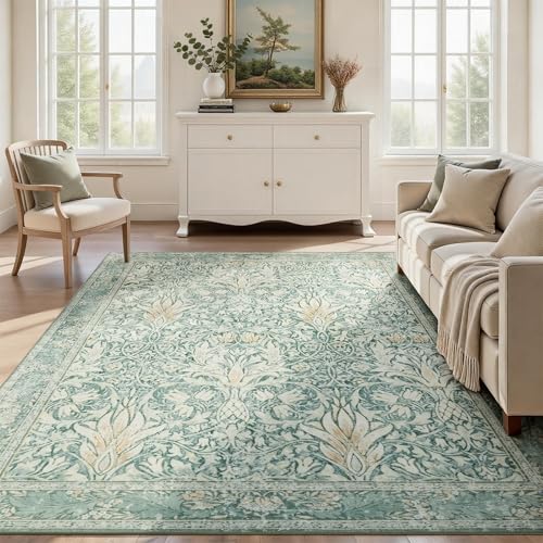 Image of Vintage Floral 6x9 Area Rug,Soft Non-Slip Machine Washable Rug for Living Room,Stain Resistant Carpets for Bedroom Dining Room Farmhouse Nursery Home Office