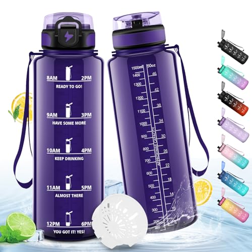 HoneyHolly Botella Agua, Motivacional 1,5 Litro, Botella Agua Gimnasio, Marcador de Tiempo, Cantimplora, Prueba de Fugas, Botella de Agua, Reutilizable, Botella Gym, para Escuela Camping Fitness