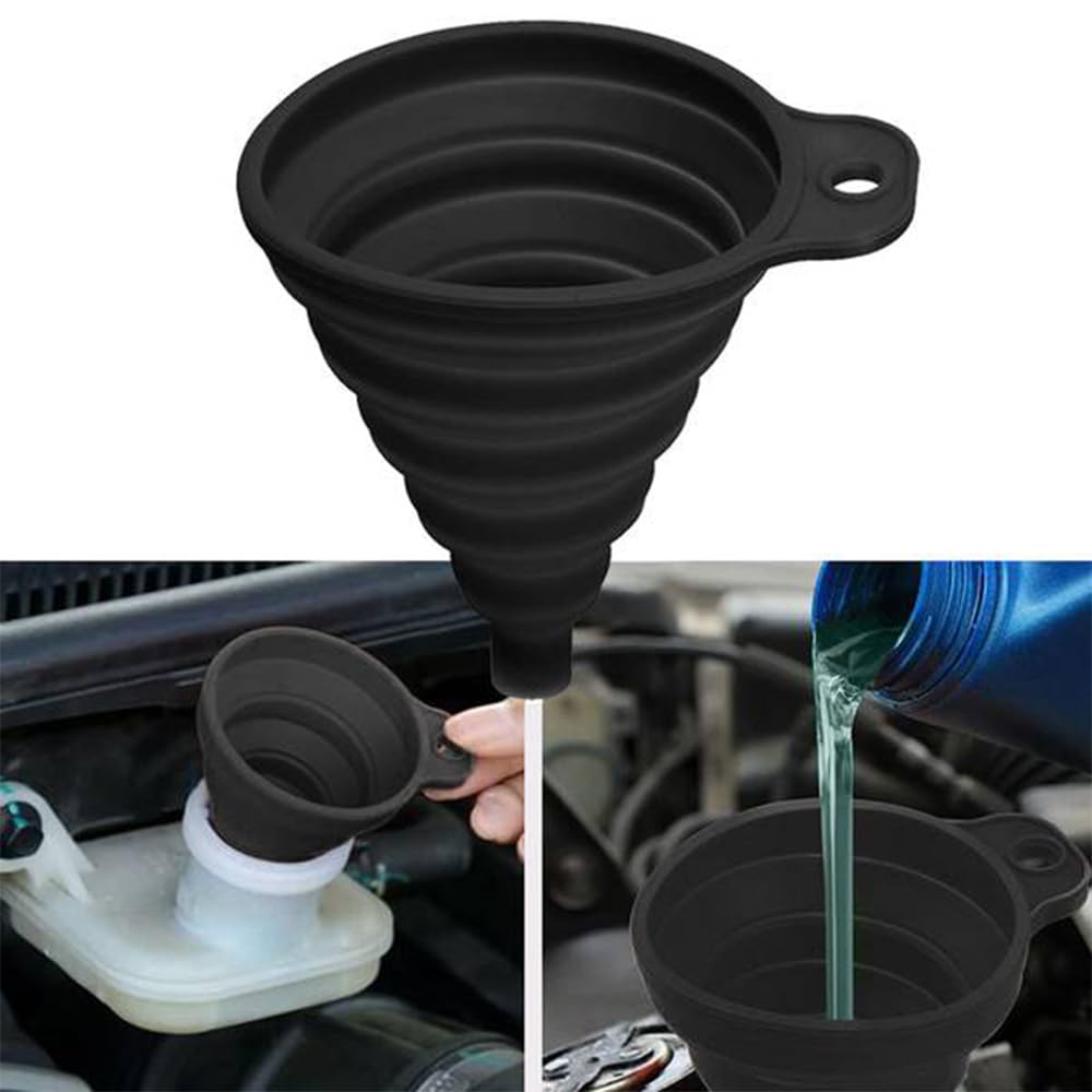 【Large Collapsible Silicone Funnel】 Portable Oil Funnel for Car Engine Oil Changes – Black Heat-Resistant Drip-Free Tool — view 4