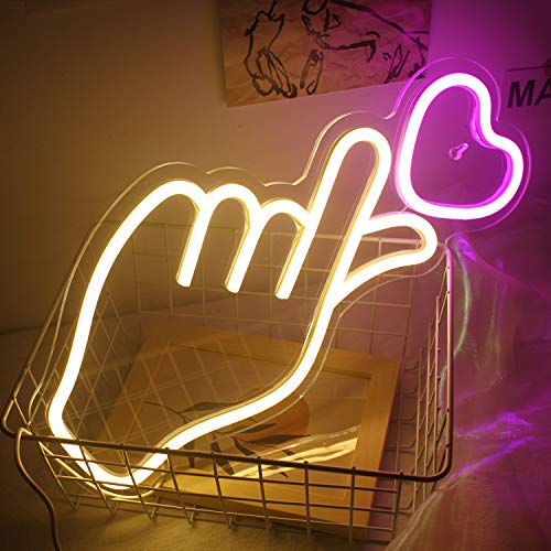 Ineonlife Heart Gesture Neon Signs Pink Love Neon Light Led Decorative Neon Sign For Bedroom 16’’X8’’ Girl Gift Apartment Anniversary Wedding Valentine's Day Party Usb Powered(White Pink) #TOP1
