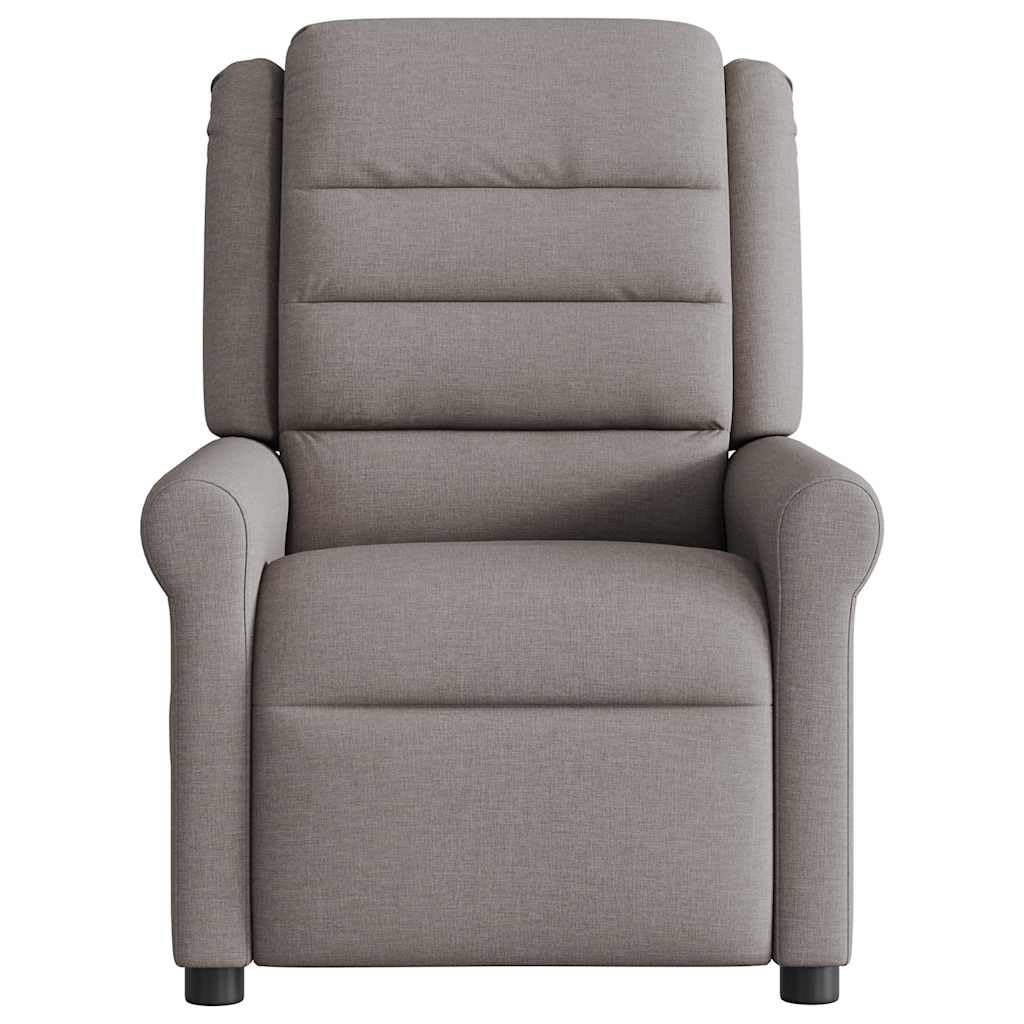 Massagesessel Taupe Stoff mit 6-Punkt-Vibrationsmassage, manuelle Liegefunktion, gepolsterter Sitz, Armlehne, Rückenlehne, Holz Metall Gestell, komfortabler Relaxstuhl für Wohnzimmer Büro