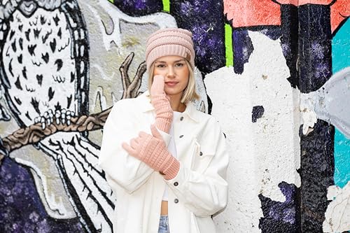 Image of Funky Junque Women's Beanie & Touchscreen Gloves Set - Soft 100% Acrylic Knit Winter Hat and Gloves, Cozy Cold Weather Gift