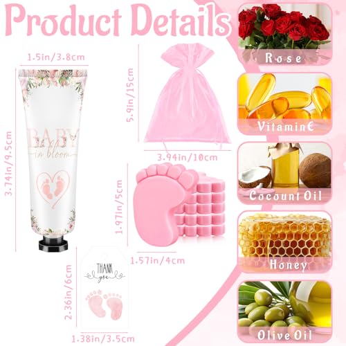 25 sets baby shower favors for guests hand cream baby feet scented soap party favors pink baby shower guests gifts with organza bags and thanks tags for baby shower wedding party