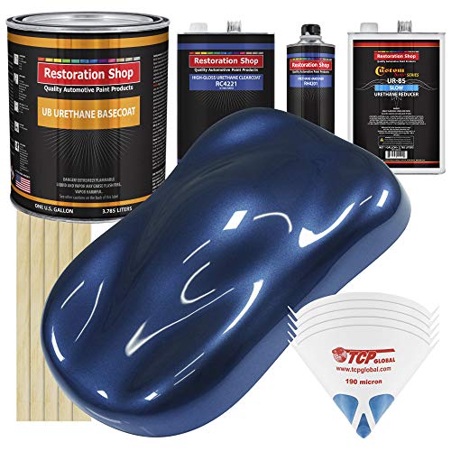 Restoration Shop - Sapphire Blue Metallic Urethane Basecoat With Clearcoat Auto Paint - Complete Slow Gallon Paint Kit - Professional High Gloss Automotive, Car, Truck Refinish Coating #TOP13