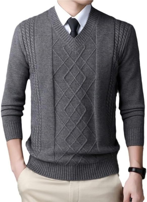 Men's V-Neck Pullover Knitted Base Sweater Slim Fit Men Retro Casual Sweaters