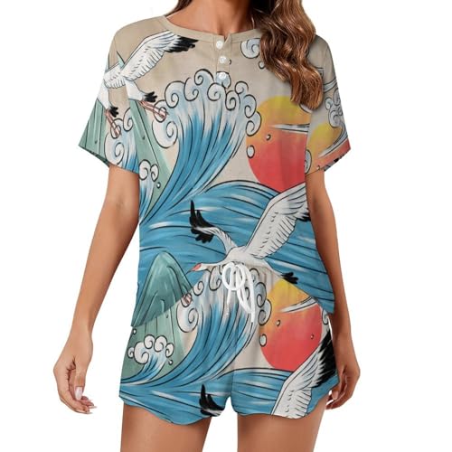Pyjama court femme aquarelle pour vos douces soirées de détente estivale