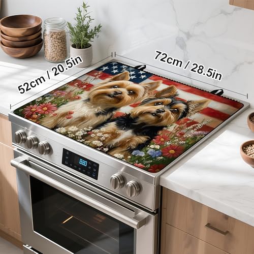 Image of Patriotic Stove Top Cover, Heat Resistant Electric Stove Protector Mat, Large Diatomite Kitchen Counter Mat, Independence Day Decor American Flag Kitchen Accessory (dog-1, 28x20 Inch)