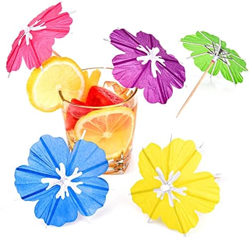 Drink Umbrellas Cocktail Picks Parasol Cocktail Umbrellas Sticks with Wood Toothpicks for Summer Hawaiian Cupcake Toppers Umbrella Sticks Tropical Wedding Party Decor(150 Pieces)