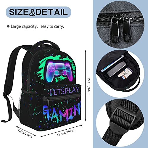 QuillGlyph Mochila escolar para meninos de 8 a 10 anos, mochila abstrata, gamepad, dragão, fogo, liv