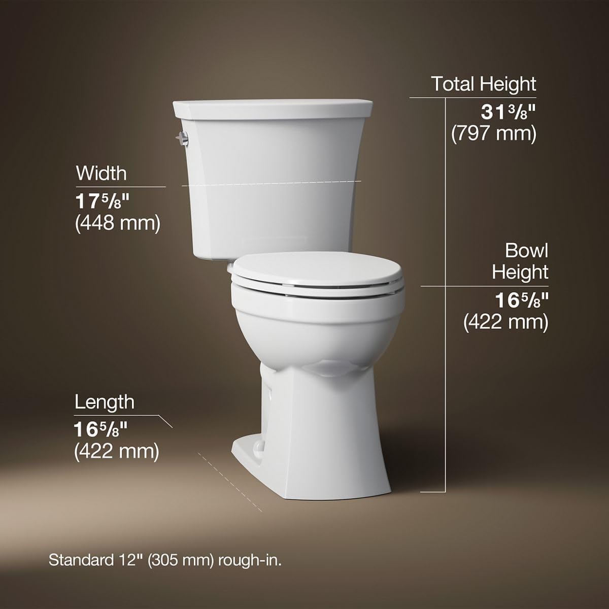 KOHLER 32820-0 KELSTON® REVOLUTION 360 AND CONTINUOUS CLEAN 2PC, 128 ELONGATED TOILET, WHITE