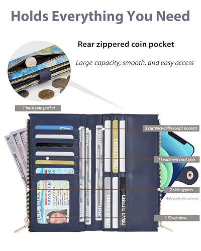 Image of Cat Women's Slim Wallet,Thin RFID Card Holder with Zipper Pocket | 12 Slot Wallet Organizer, Large Capacity, Vegan Leather, Coin Purse, Cash Compartment, Travel Wallet, Women Gift