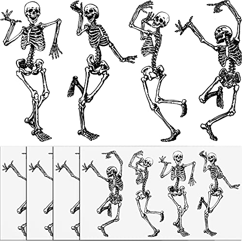4 Pieces Skeleton Bumper Stickers Dancing Skeleton Bumper Laptop Stickers Skull Stickers Car Decorative Stickers for Computer, Luggage, Refrigerator, DIY Craft, 5 Inch