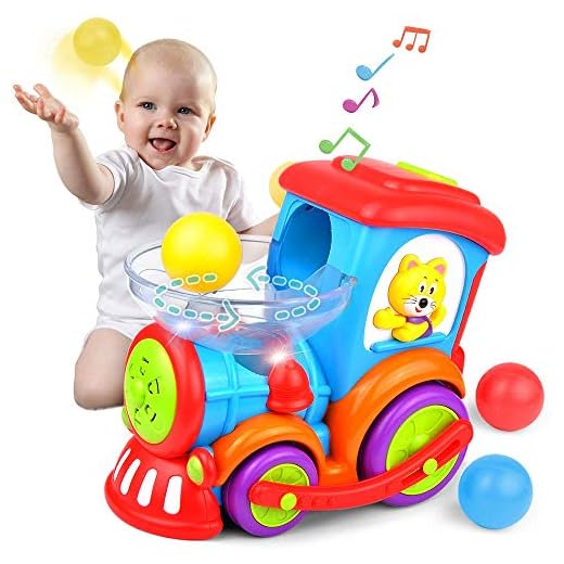 Kidpal Baby Toy, Ball Popping Educational Toddler Train Toys for 1 2 3 Year Old Boys& Girls, Light, Music, Chase, Ball Popper, Bump Ball Baby Car Toy for 12M 16M 18M 24M+ Infant Train Activity Center
