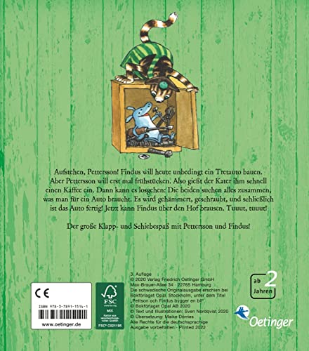 Pettersson und Findus bauen ein Auto: Pappbilderbuch ab 2 Jahren mit vielen Klappen, Schiebern & Drehrädern