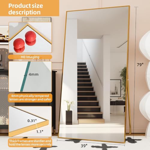 Image of LFT HUIMEI2Y 79 inchx39 inch Full Length Mirror, Gold Floor Mirror