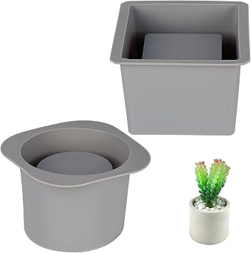 joyibay 2 Pcs Silicone Mold Concrete Planter Pot Mold Round & Square Concrete Pot Mold Vase Silicone Mold DIY Handmade Succulent Planter Gardening Pot