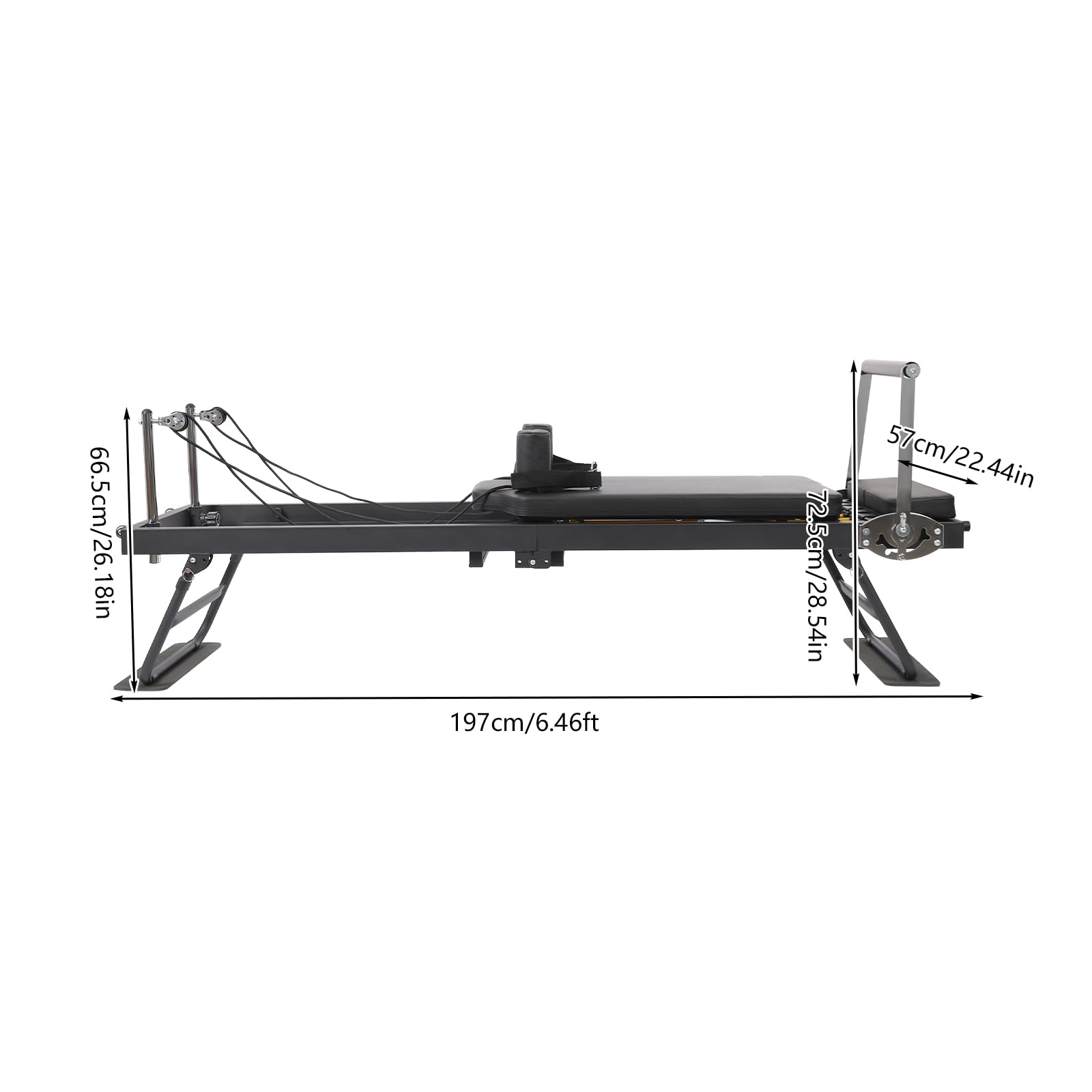 68.9'' Pilates Reformer Machine Foldable Pilates Reformer Machine for Home & Studio Multifunctional Yoga Equipment with Adjustable Settings Black Modern Fitness Reformer with Foam Pads & Smooth Wheels