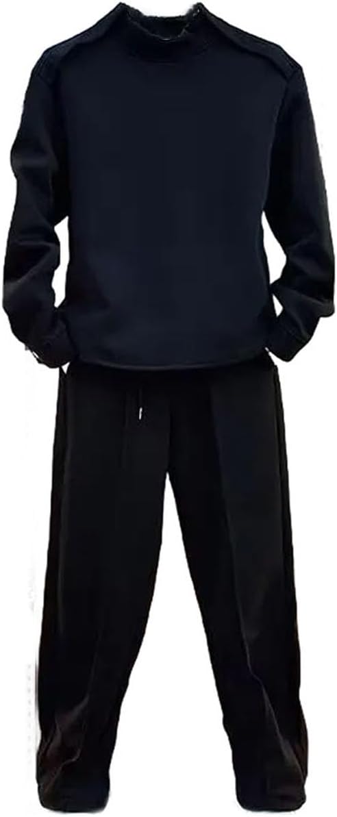 Mens Two Piece Casual Set Pullover Sweatshirt and Pant Solid Color Durable Daily Sport Lounge Outdoor Outfit