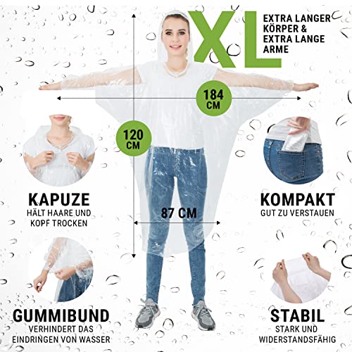 IGOERA Regenponcho XL transparent – 5er Pack Poncho mit Ärmeln für Damen, Herren & Kinder – Wasserdichtes Regencape mit Kapuze für Festival, Wandern, Camping, Radfahren & Outdoor