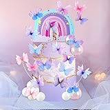 38 PCS Purple Butterfly Cake Toppers Boho Rainbow Cake Decorations White Balls Toppers with Mixed...