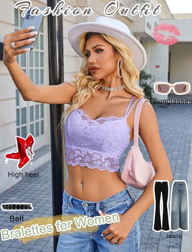 Image of Avidlove Bralettes for Women Lace Camisole V Neck Double-Layered Adjustable Strap Tank Cami Crop Top
