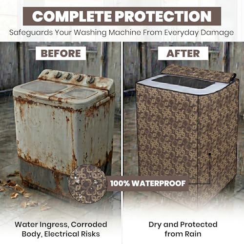 Image of DREAM CARE Waterproof & Dustproof Washing Machine Cover Top Load & Semi Automatic Suitable for 8 kg, 8.2 kg, 8.5 kg (89 x 99 x 55 cms)