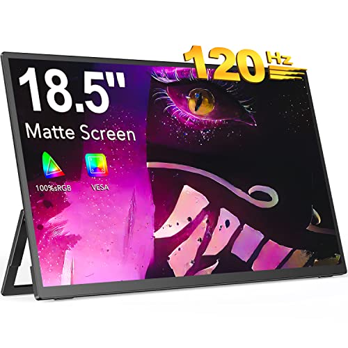 EVICIV Przenośny monitor 18,5 cala 120 Hz, przenośny monitor Full HD 1920 x 1080 IPS z regulowaną podstawką Mini HDMI Type-C do laptopa, PC, MAC, telefonu, Xbox, PS4, kompatybilny z VESA