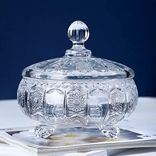 bellemax premium Glass Candy Dish with Lid, Crystal Candy Jar, Cookie Jar, Flower Decorative Candy Bowl, Jewelry Dish, Covered Candy Jars for Buffet, Kitchen, Home, Office Desk