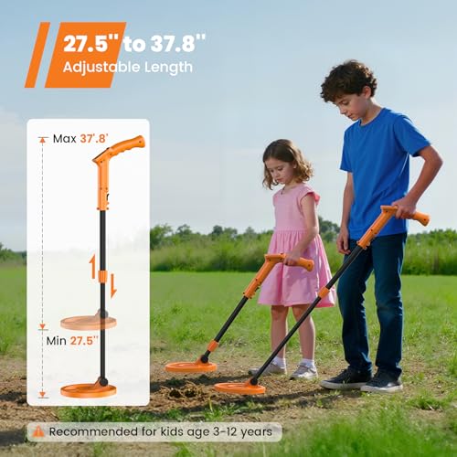 Image of GoGonova Metal Detector, Adjustable 27.5 inch - 37.8 inch Metal Detector for Kids with LED Display, Lightweight Kids Metal Detector Kit with 6.8 inch Waterproof Search Coil, Gift for Boys & Girls, Orange