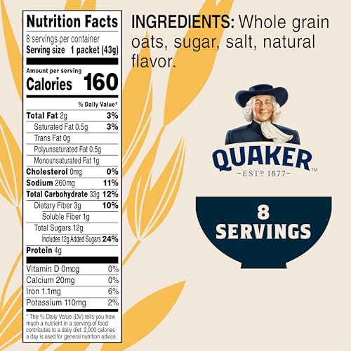 Image of Quaker Instant Oatmeal, Maple & Brown Sugar, 1.51 Oz (Pack of 8)