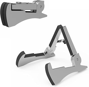 DIDA Travel Guitar Stand, Guitar Stand for Acoustic Guitar, Bass, Electric Guitars, Ukulele, Mandolin, Foldable Stand Floor, Portable GuitarStand, Fully Assembled Silver
