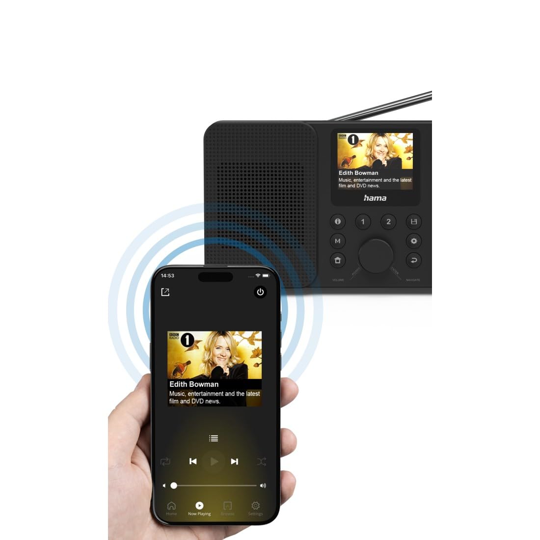 Hama Digitalradio (Internetradio, Radio mit Bluetooth, DAB, DAB+, FM, Dual Band, Radiowecker, 2 Weckzeiten, Fernbedienung per App, rauschfrei, Farb-Display, Stereo Lautsprecher, Drehregler) schwarz