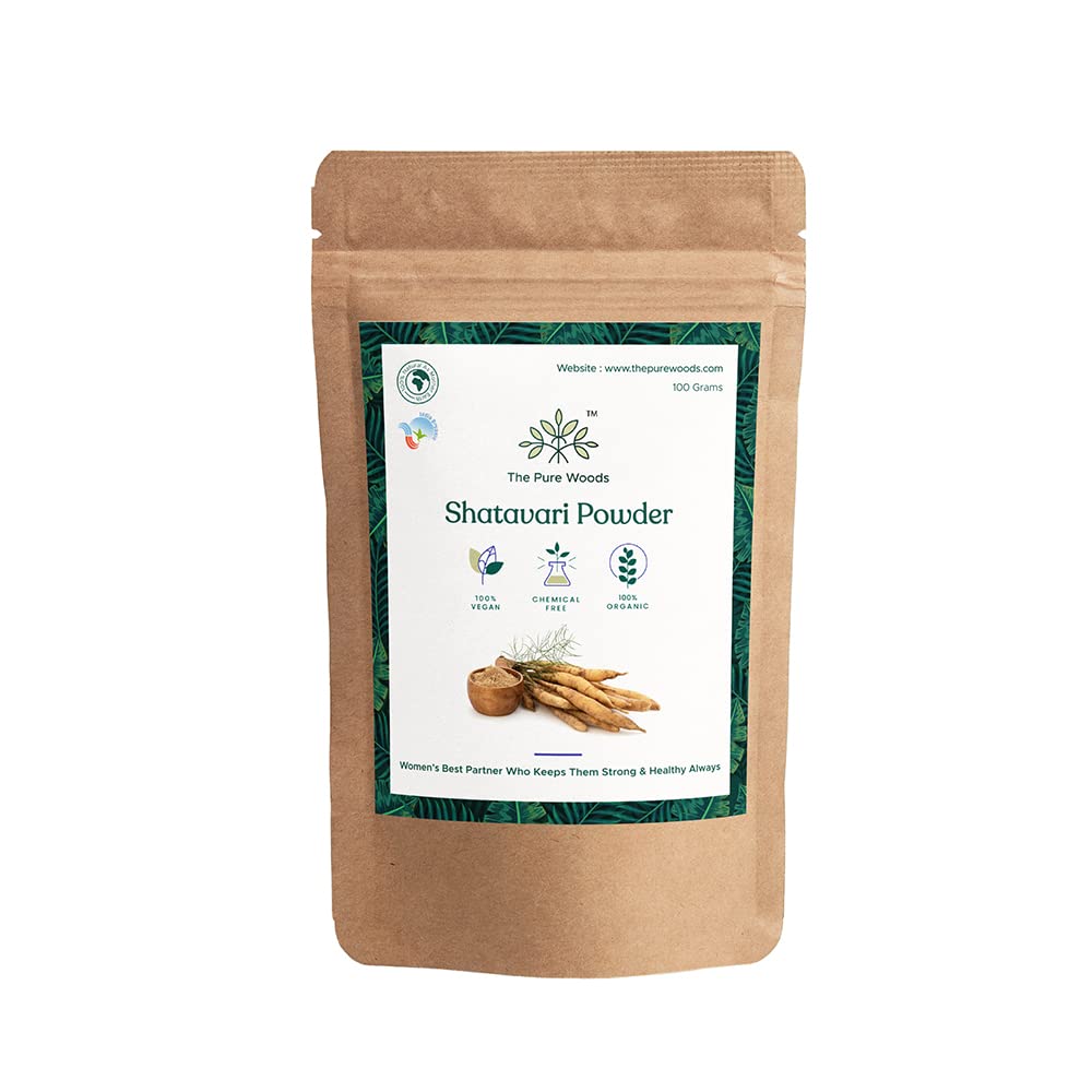 The Pure Woods Shatavari Powder | 100 Grams | Edible | Balance Menstrual Disorder & Mood Swings | Good For Lactation | 100% Organic | Women's Wellness, Maintain The Balance of Women Health