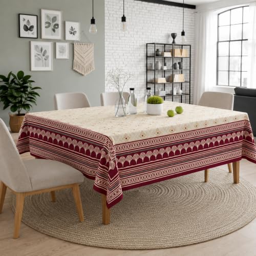 Image of STITCHNEST Cotton Slub Table Cover for 6 Seater Dining Table|54 x 78 Inches, Digitally Printed|Durable, Washable & Fade-Resistant Fabric