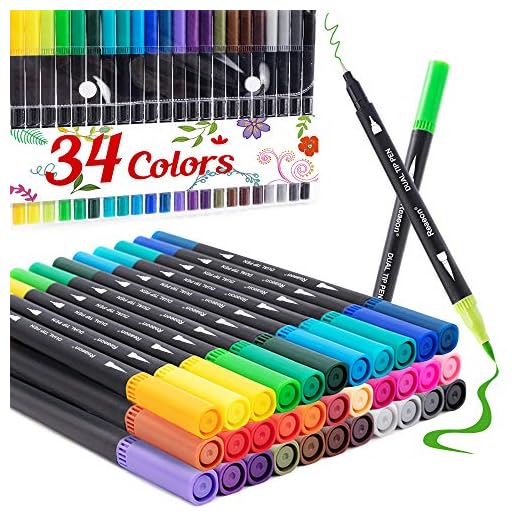 Coloring Markers Pen, Dual Brush Tip Marker for Adult Coloring, 34 Color Calligraphy Brush Fine Tip Pen for Beginner Journal Planner, Drawing, Doodle