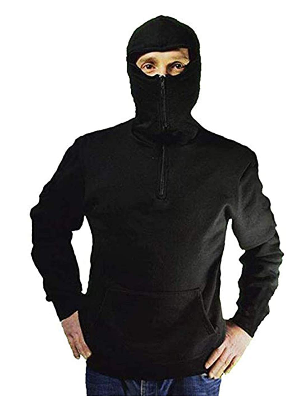 MACEDONIA Felpa Ninja Invernale con Cappuccio Nera con Pile Interno e Tasche (XXXL)