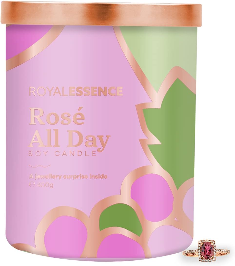 Royal Essence Rosé All Day Jewellery Candle (Surprise Rose Gold Jewellery Valued at £50 to £3,000) Ring Size 6